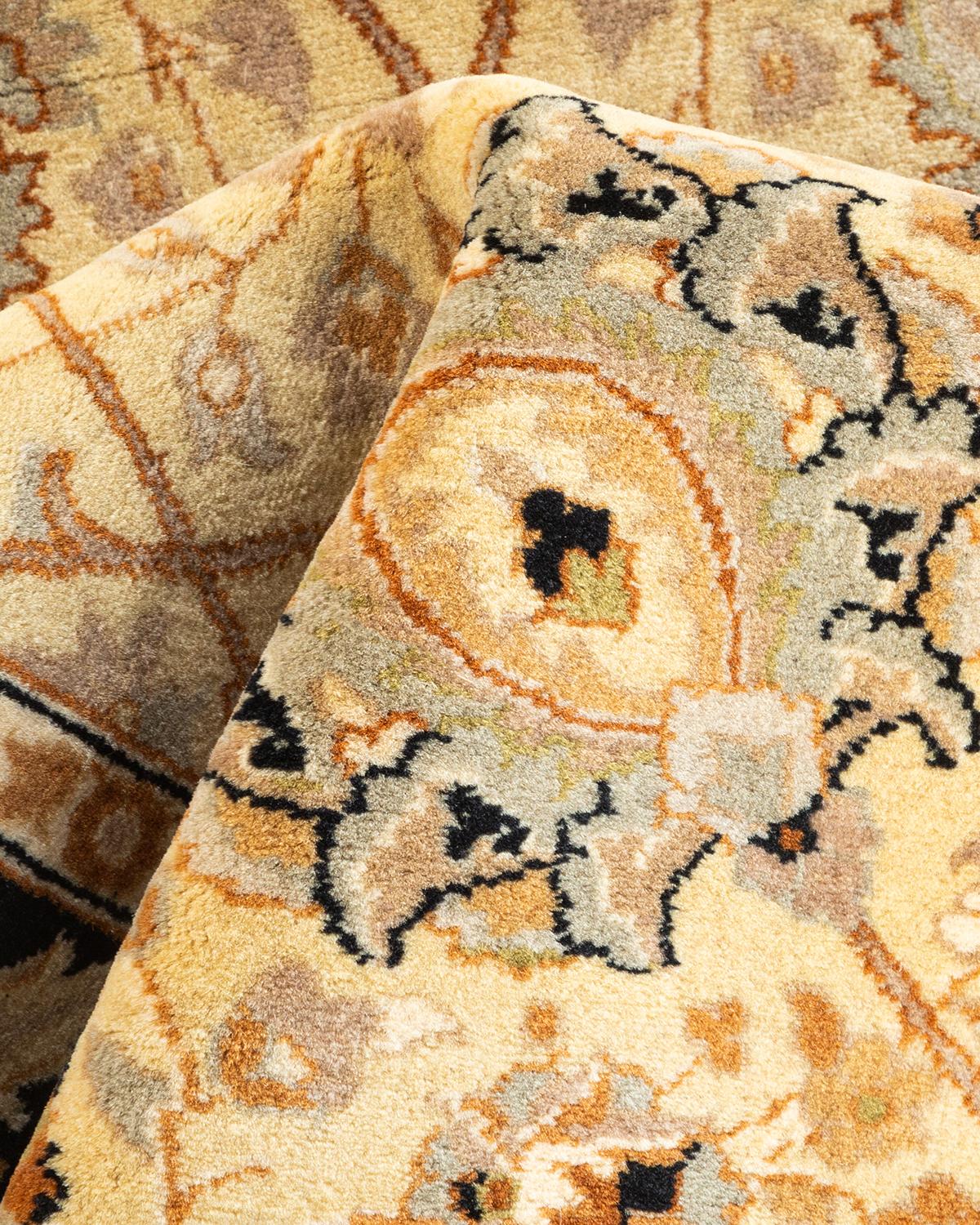 Handgeknüpfter Mogul-Teppich aus Wolle in Beige, Unikat im Angebot 2