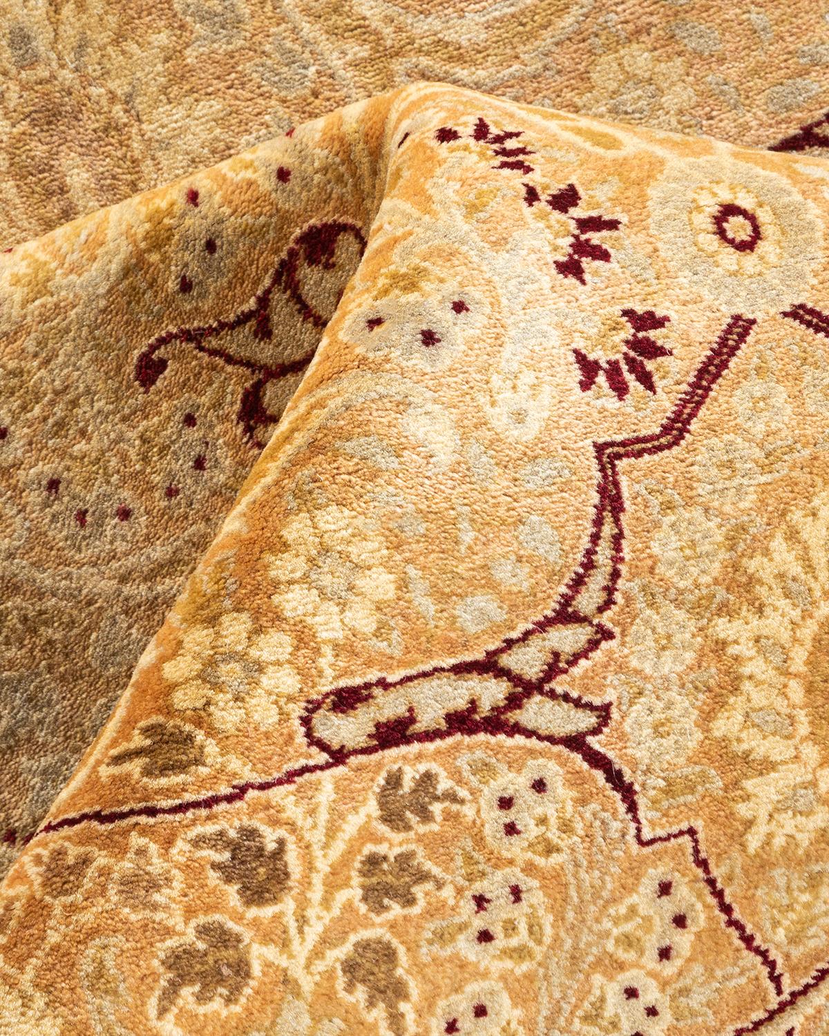 Handgeknüpfter Mogul-Teppich aus Wolle in Beige, Unikat im Angebot 2