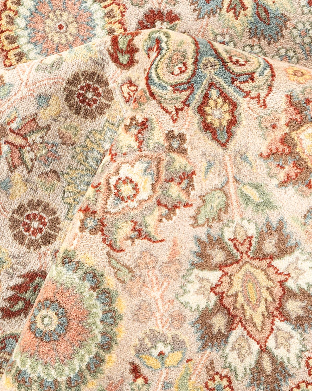 Handgeknüpfter Mogul-Teppich aus Wolle in Beige, Unikat im Angebot 2