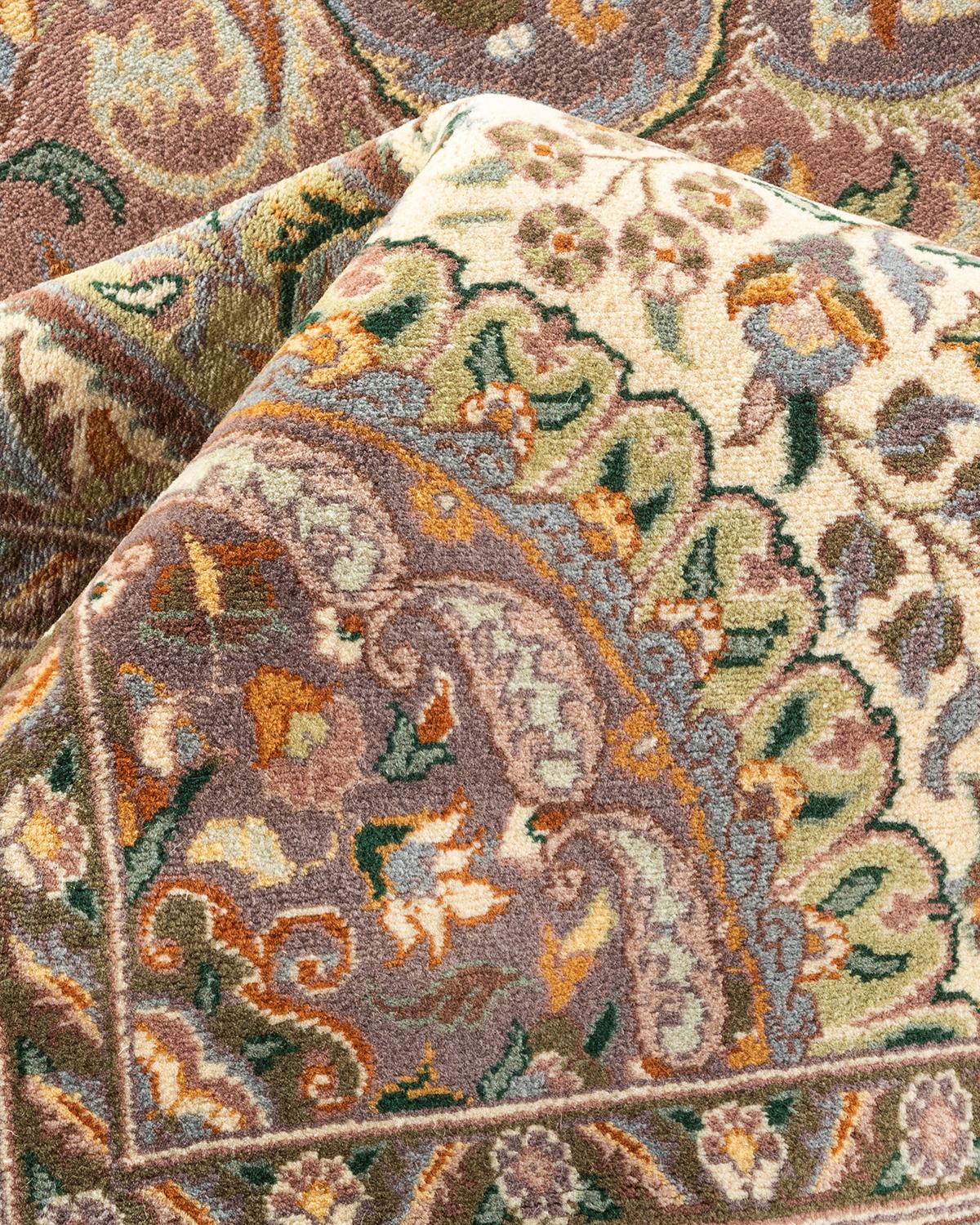 Handgeknüpfter Mogul-Teppich aus Wolle in Beige, Unikat im Angebot 2