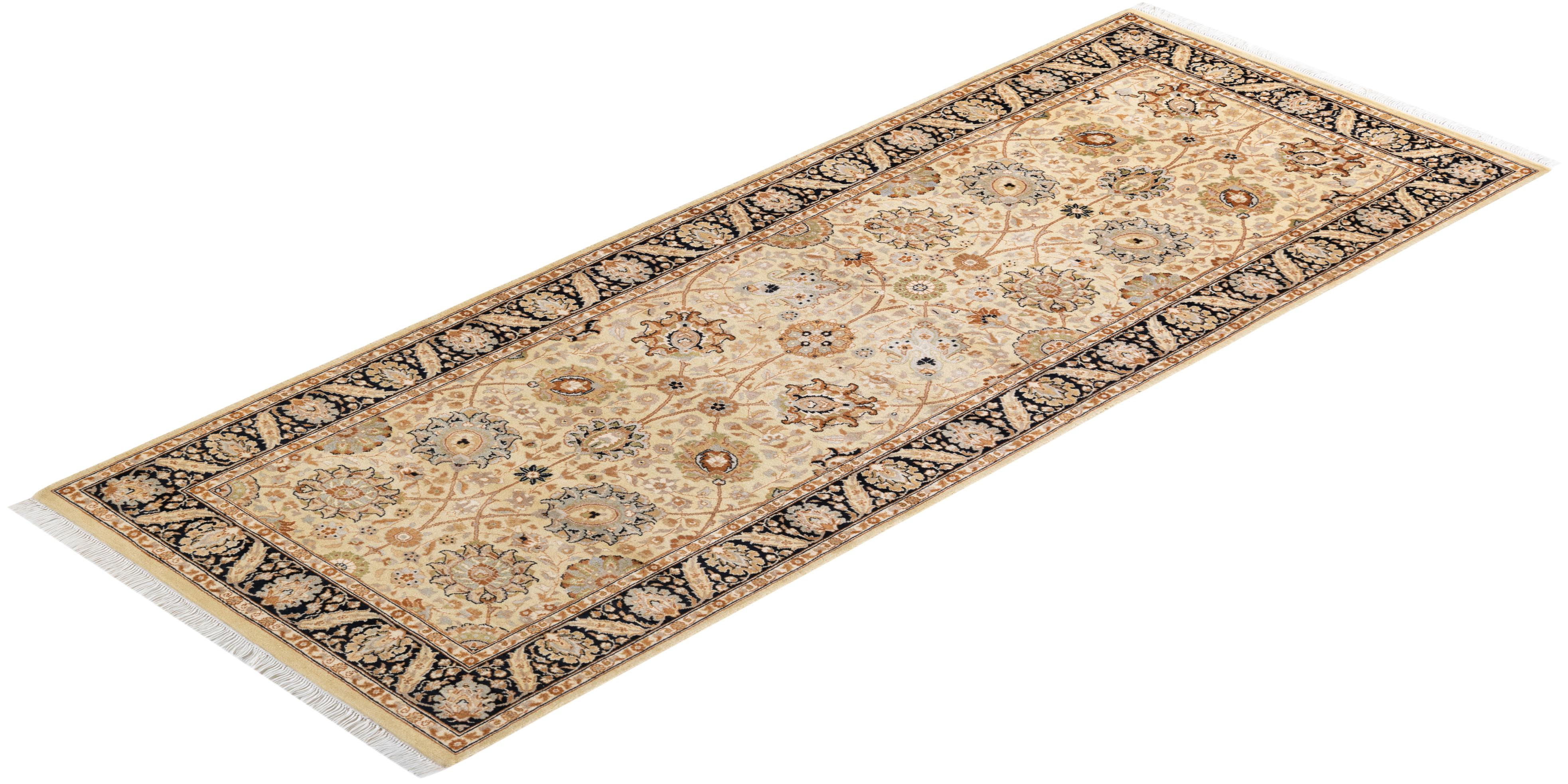 Handgeknüpfter Mogul-Teppich aus Wolle in Beige, Unikat im Angebot 3
