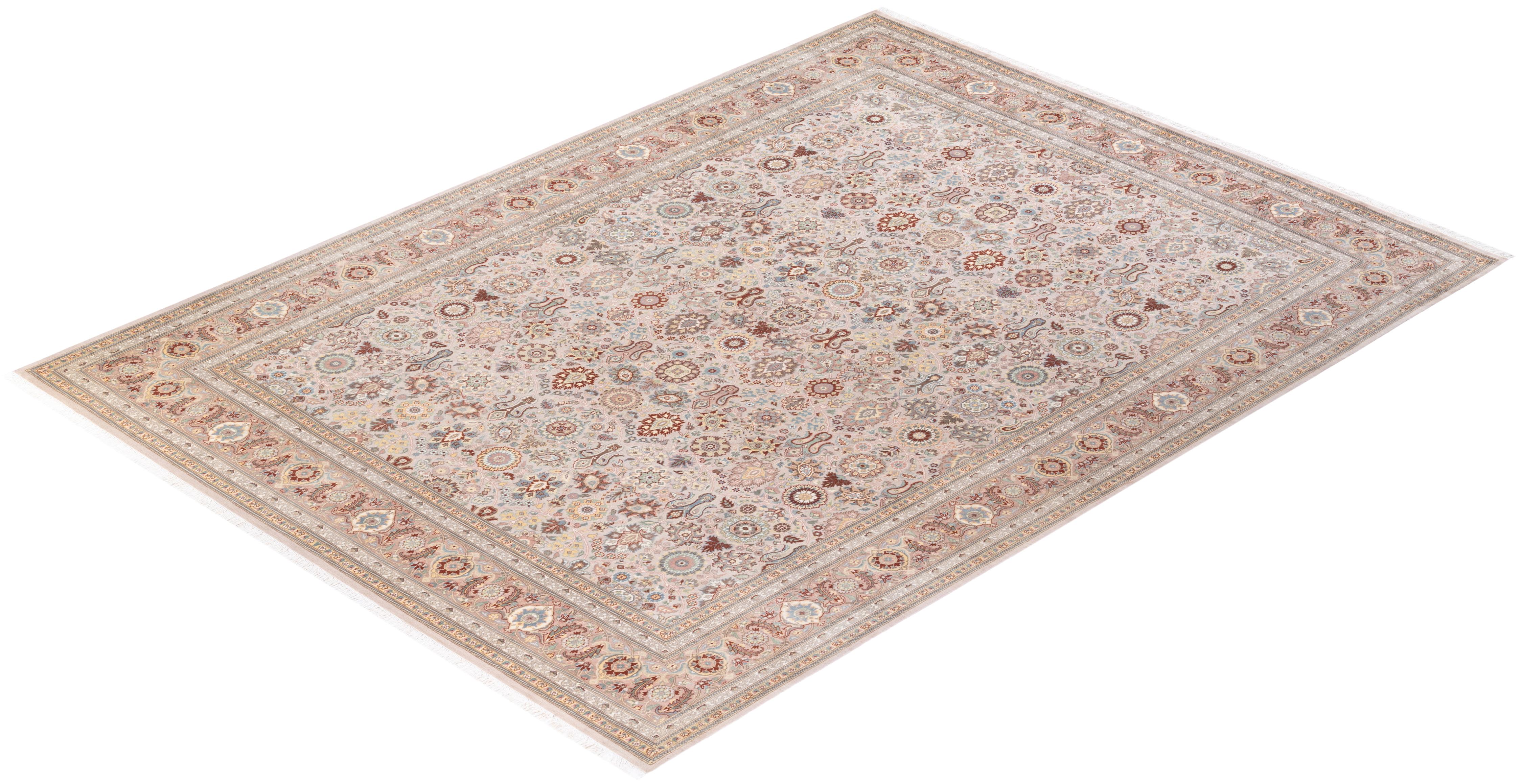 Handgeknüpfter Mogul-Teppich aus Wolle in Beige, Unikat im Angebot 3