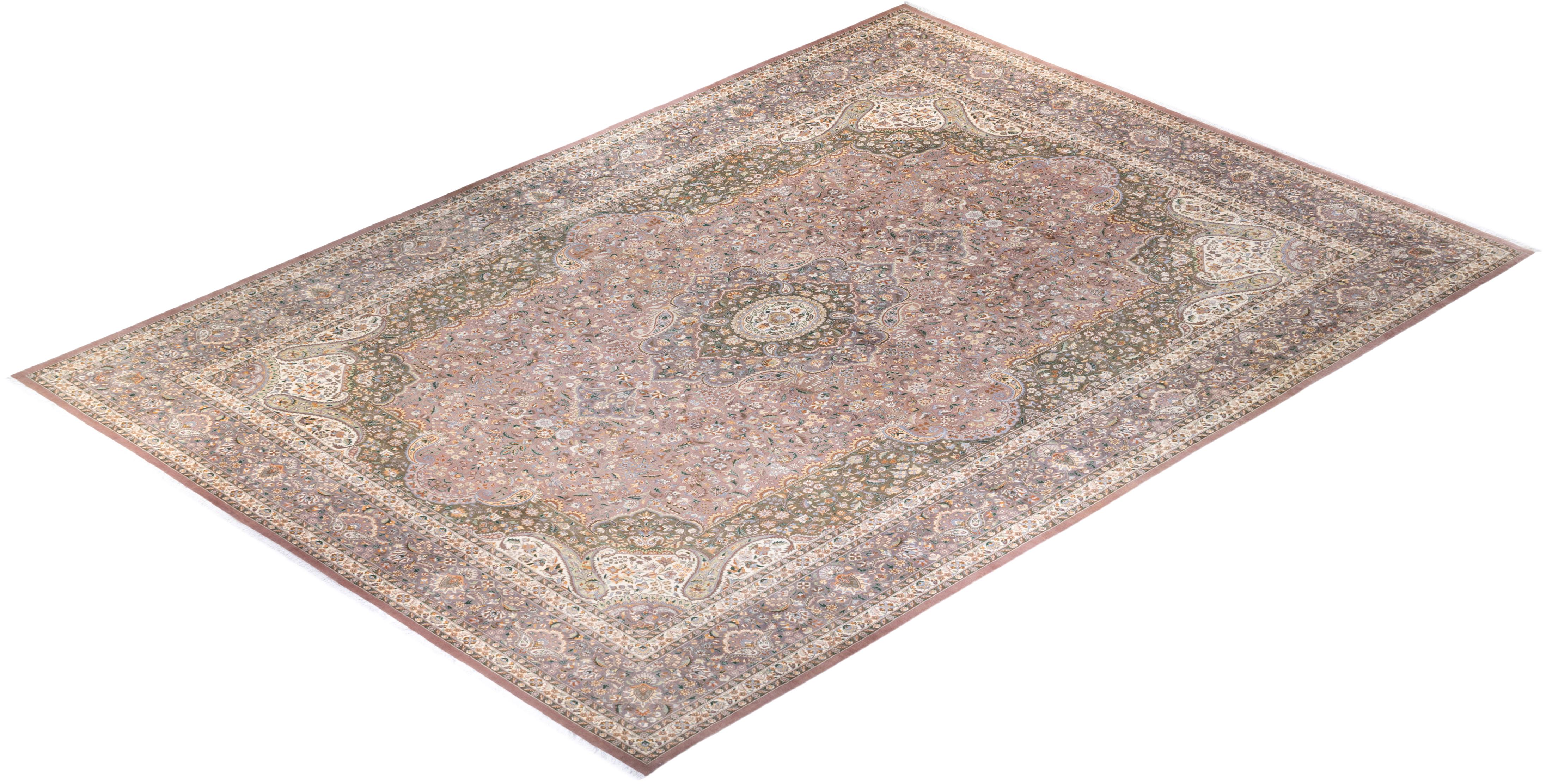 Handgeknüpfter Mogul-Teppich aus Wolle in Beige, Unikat im Angebot 3