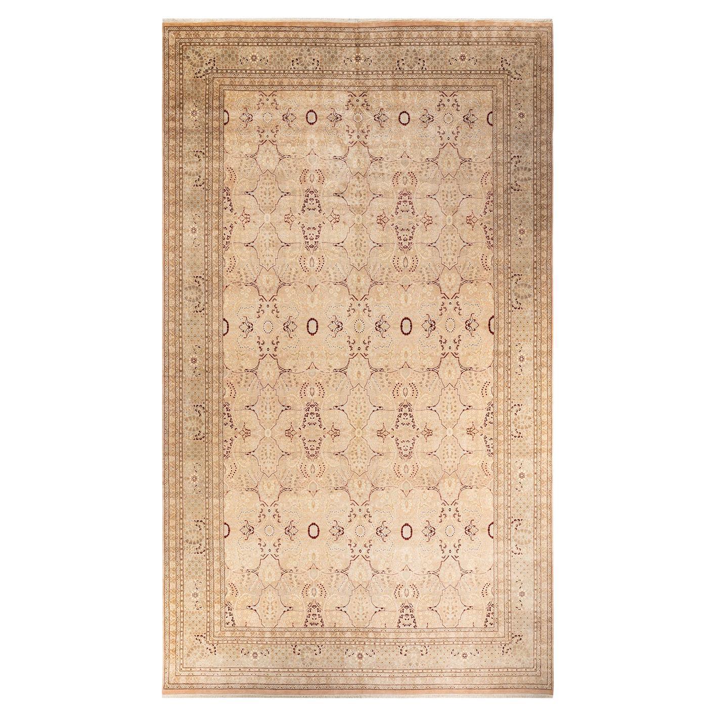 One-of-a-kind Hand Knotted Wool Mogul Beige Area Rug For Sale