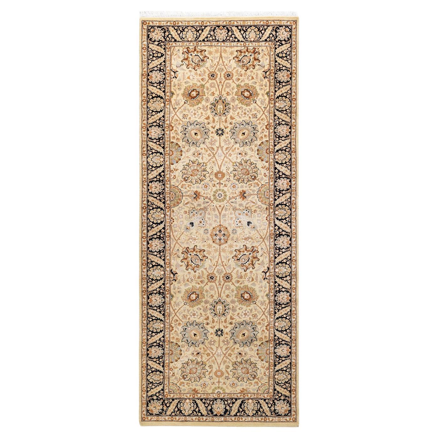 Handgeknüpfter Mogul-Teppich aus Wolle in Beige, Unikat