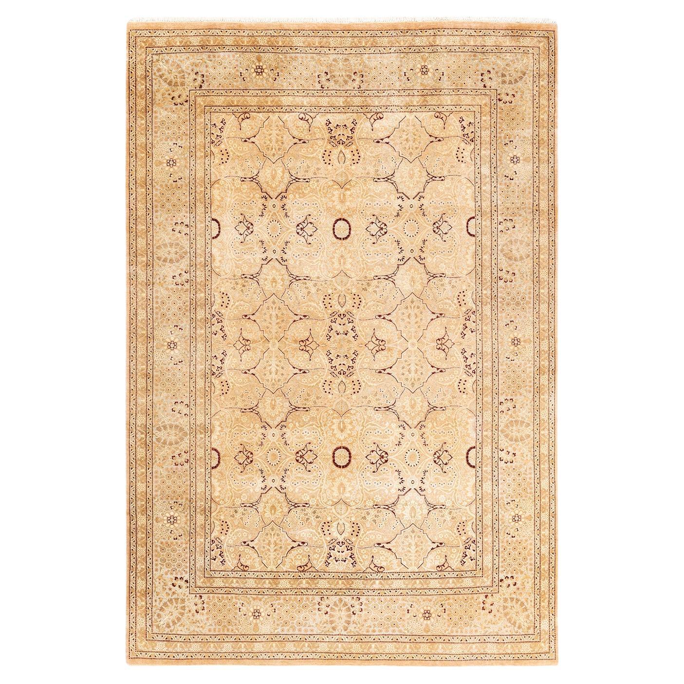 Tappeto Mogul Beige in lana annodata a mano unico nel suo genere