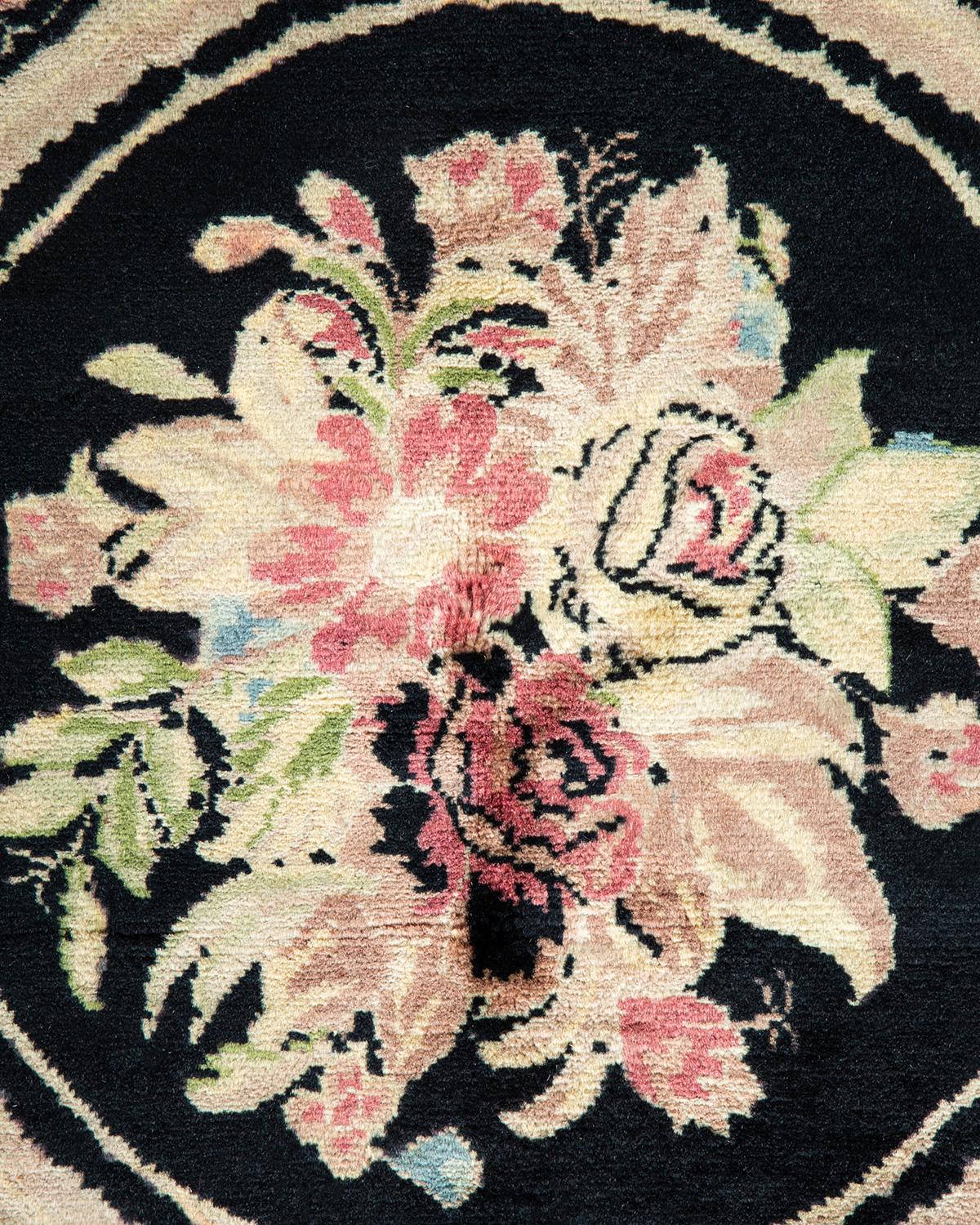 Pakistani One-of-a-kind Hand Knotted Wool Mogul Black Area Rug For Sale