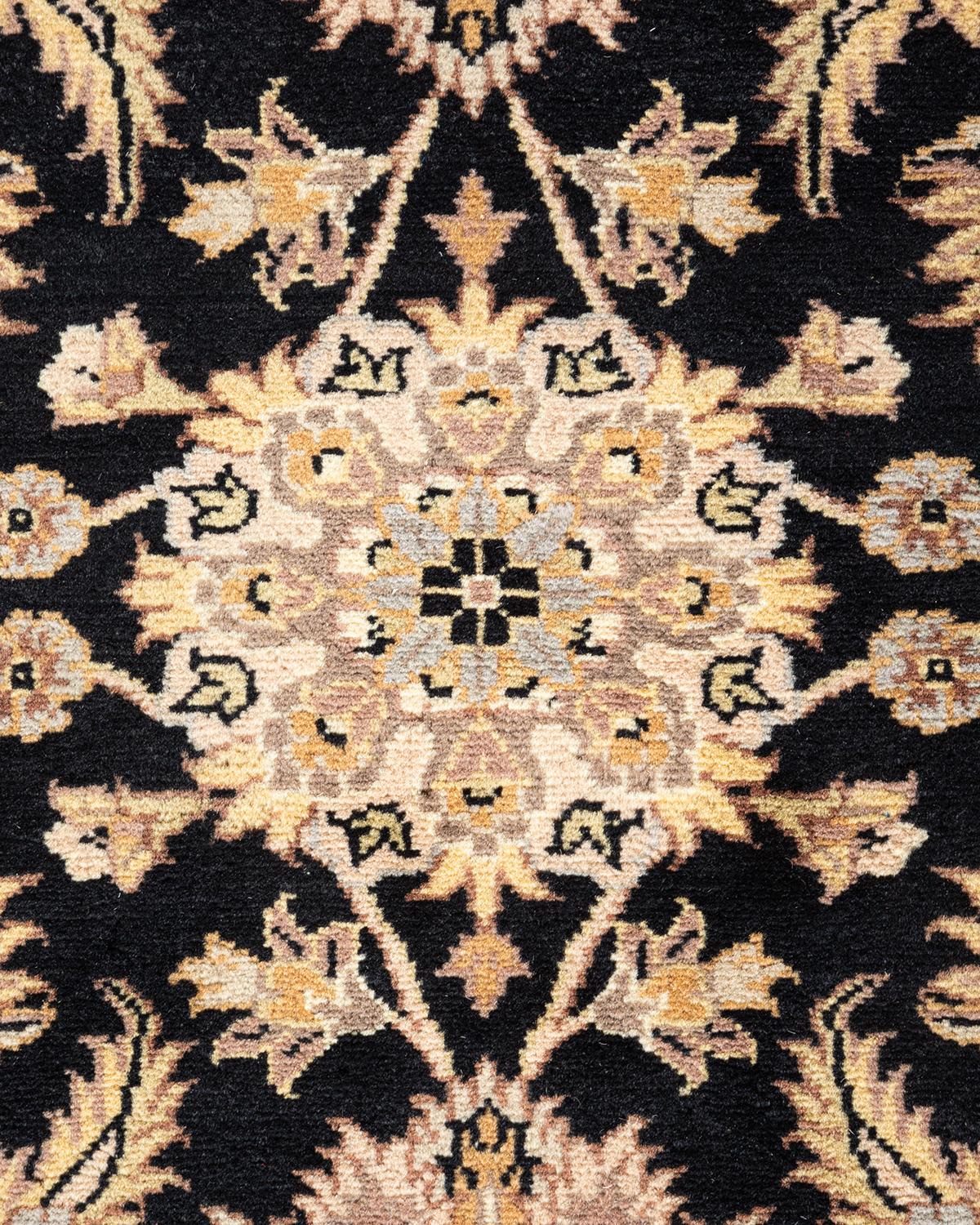 Pakistani One-of-a-kind Hand Knotted Wool Mogul Black Area Rug For Sale
