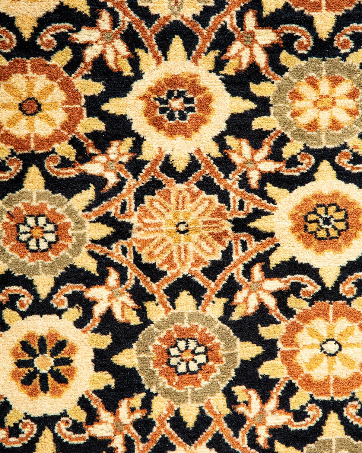 Pakistani One-of-a-kind Hand Knotted Wool Mogul Black Area Rug For Sale