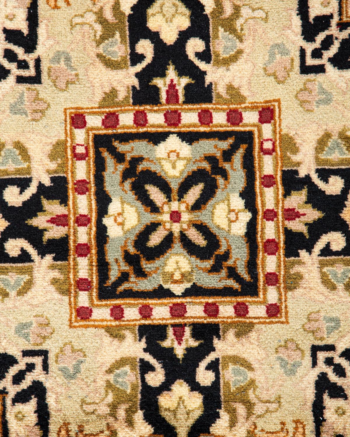 Pakistani One-of-a-kind Hand Knotted Wool Mogul Black Area Rug For Sale
