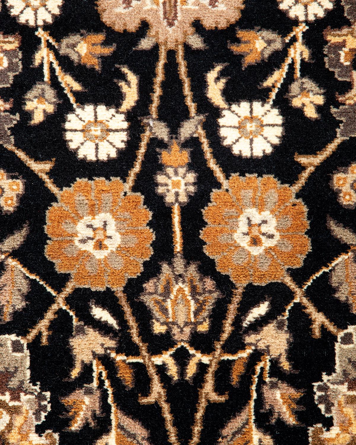 Pakistani One-of-a-kind Hand Knotted Wool Mogul Black Area Rug For Sale