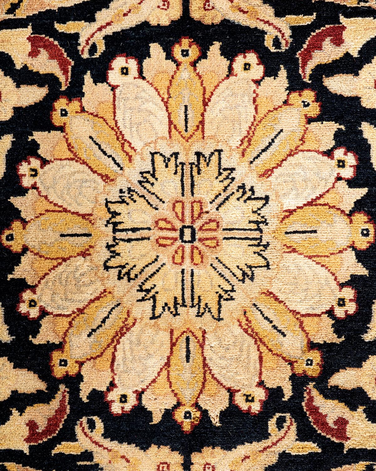 Pakistani One-of-a-kind Hand Knotted Wool Mogul Black Area Rug For Sale