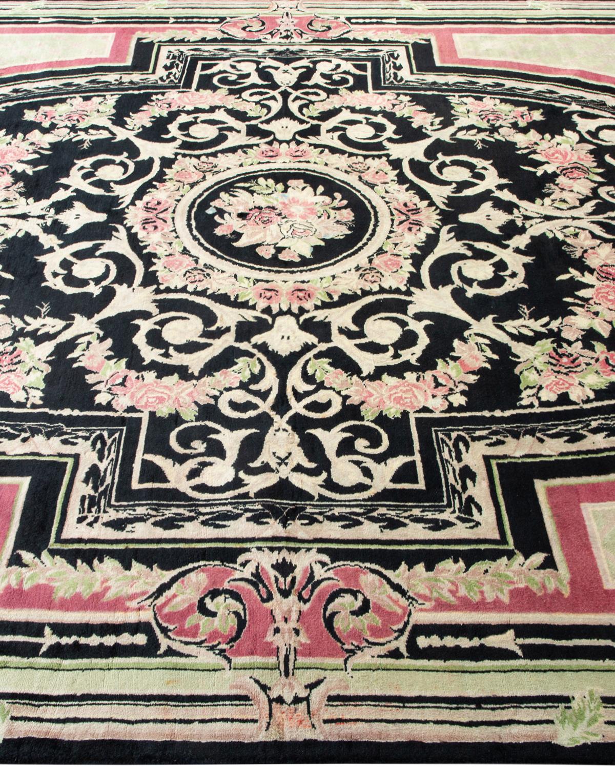 One-of-a-kind Hand Knotted Wool Mogul Black Area Rug In New Condition For Sale In Norwalk, CT
