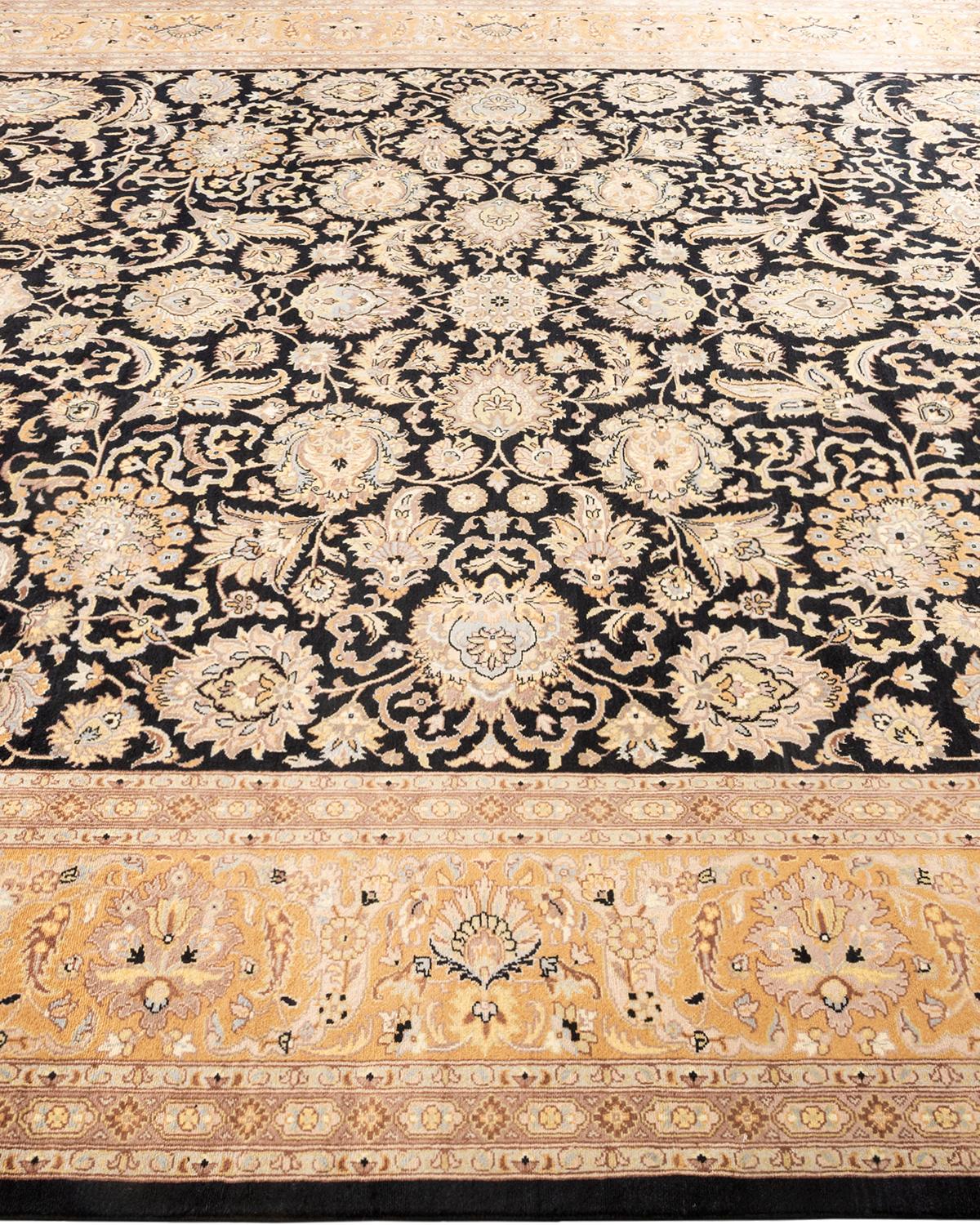 One-of-a-kind Hand Knotted Wool Mogul Black Area Rug In New Condition For Sale In Norwalk, CT