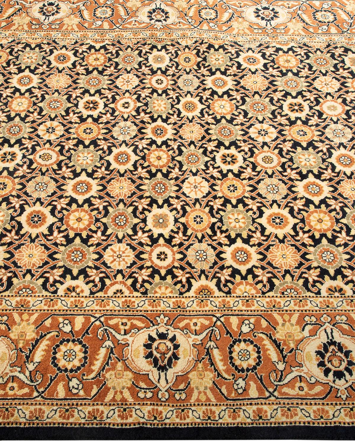 One-of-a-kind Hand Knotted Wool Mogul Black Area Rug In New Condition For Sale In Norwalk, CT