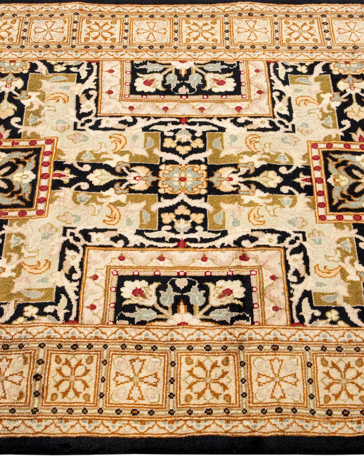 One-of-a-kind Hand Knotted Wool Mogul Black Area Rug In New Condition For Sale In Norwalk, CT