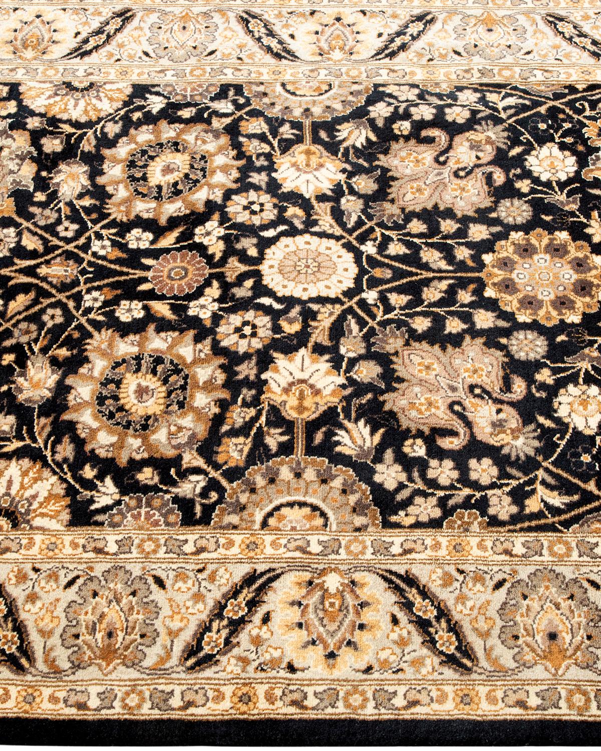 One-of-a-kind Hand Knotted Wool Mogul Black Area Rug In New Condition For Sale In Norwalk, CT