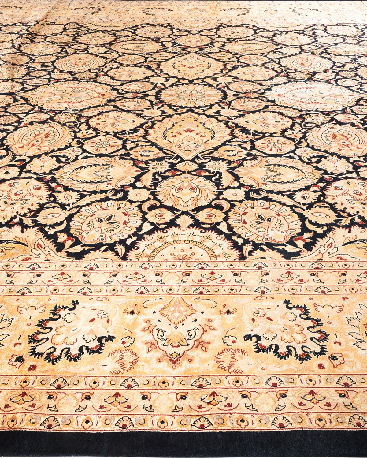 One-of-a-kind Hand Knotted Wool Mogul Black Area Rug In New Condition For Sale In Norwalk, CT