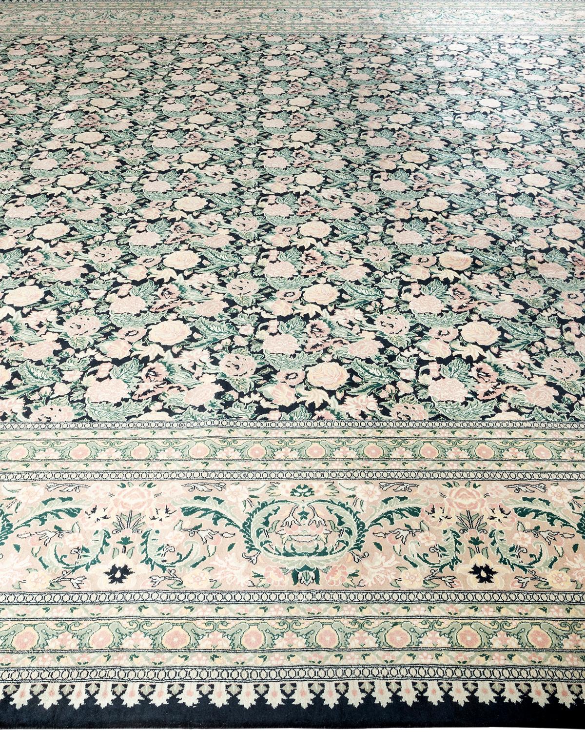 One-of-a-kind Hand Knotted Wool Mogul Black Area Rug In New Condition For Sale In Norwalk, CT