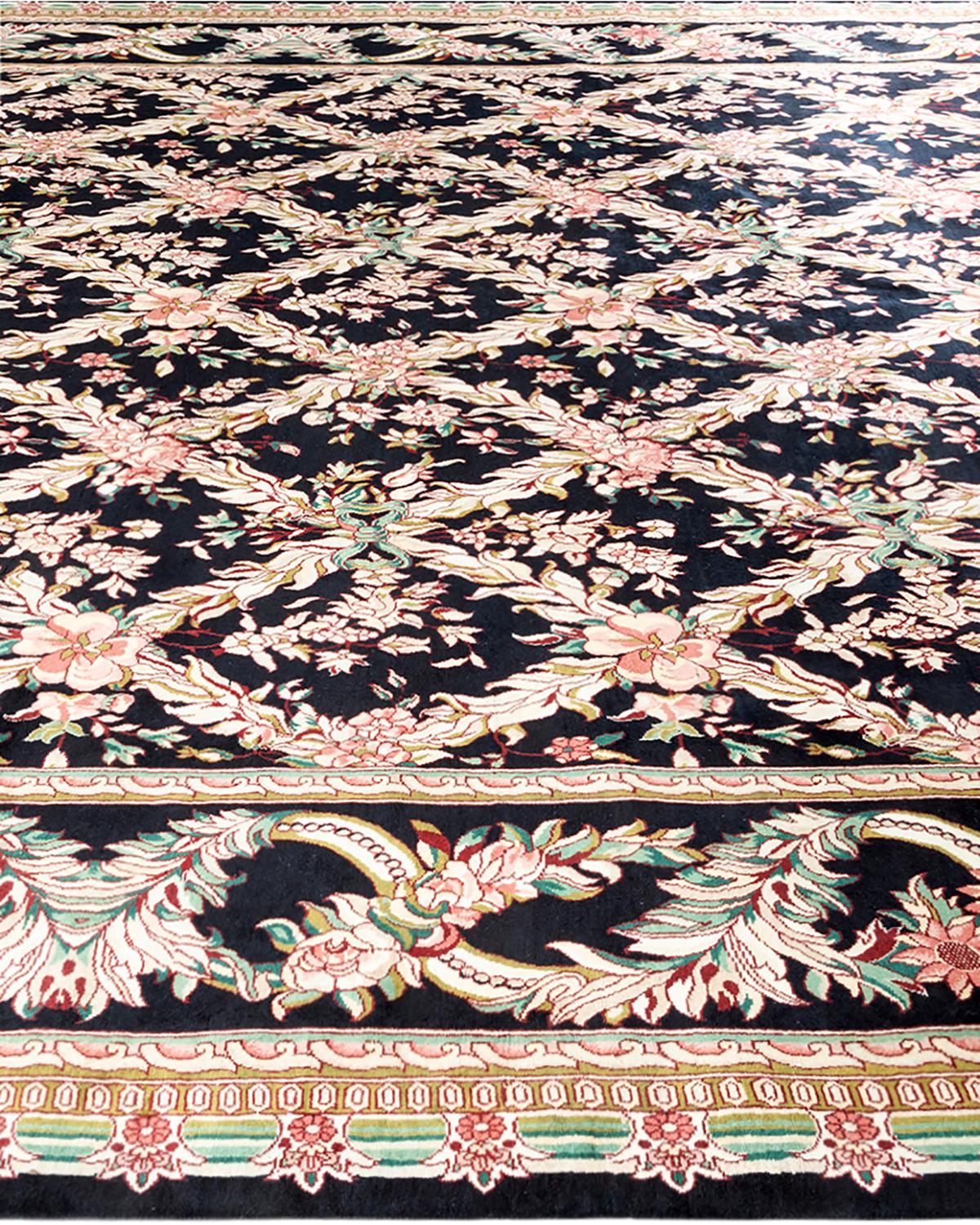 One-of-a-kind Hand Knotted Wool Mogul Black Area Rug In New Condition For Sale In Norwalk, CT