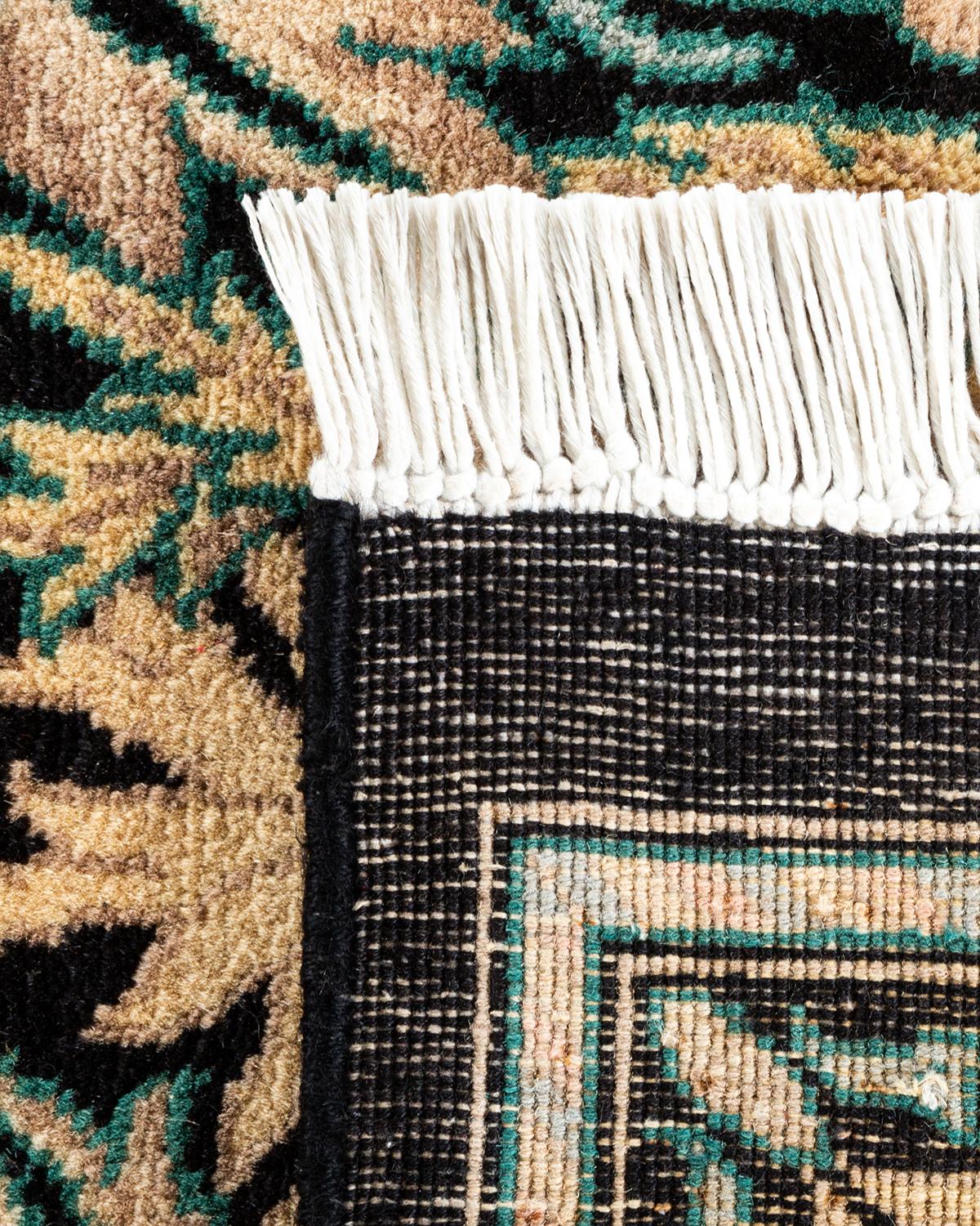 XXIe siècle et contemporain Tapis Mogul noir en laine noué à la main, unique en son genre en vente