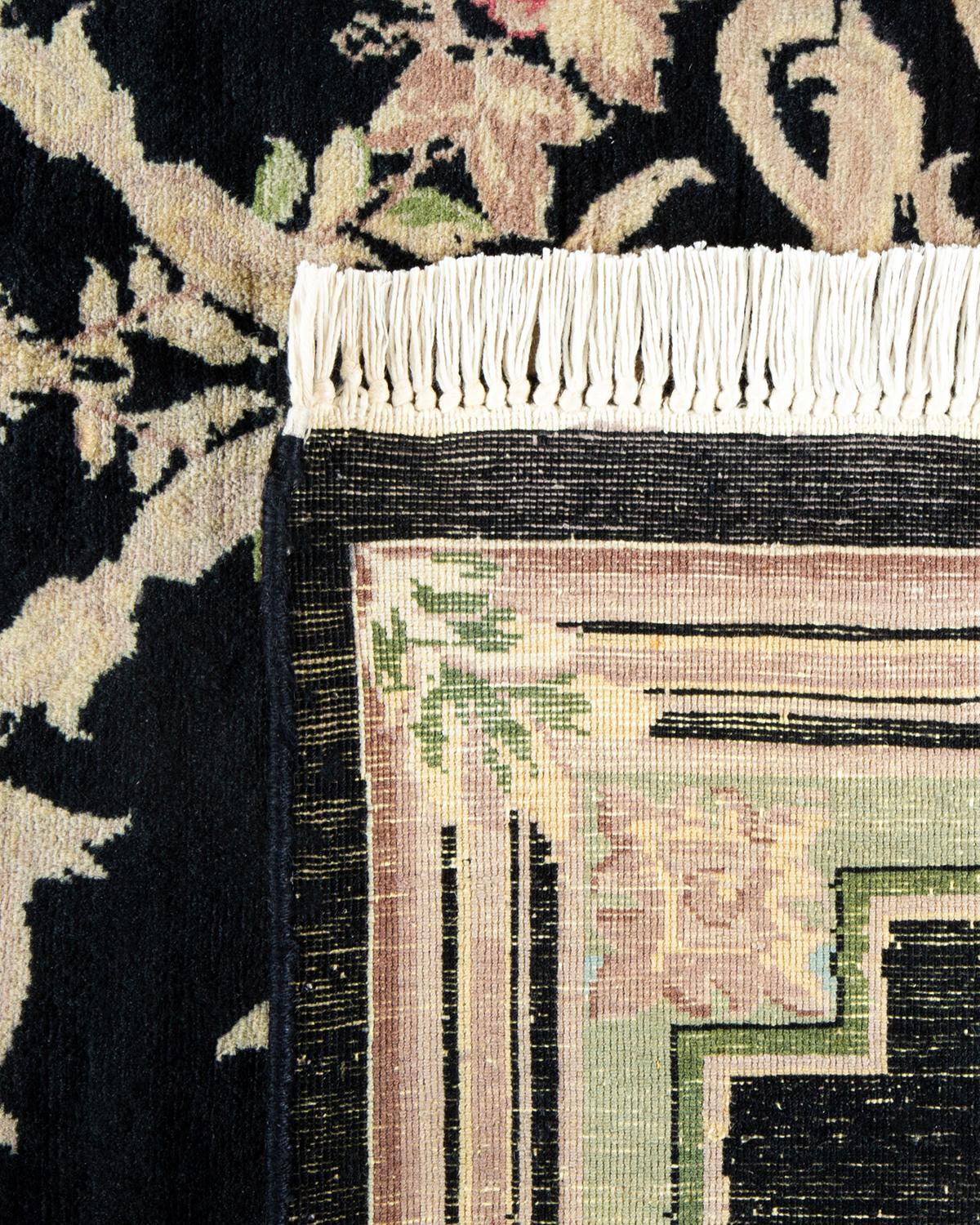 Contemporary One-of-a-kind Hand Knotted Wool Mogul Black Area Rug For Sale