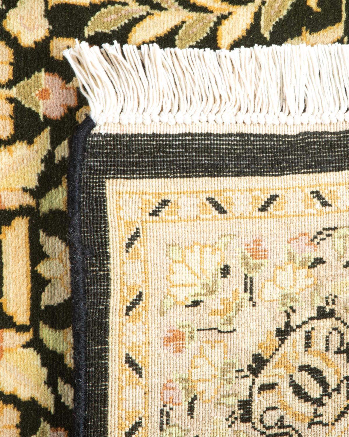 XXIe siècle et contemporain Tapis Mogul noir en laine noué à la main, unique en son genre en vente