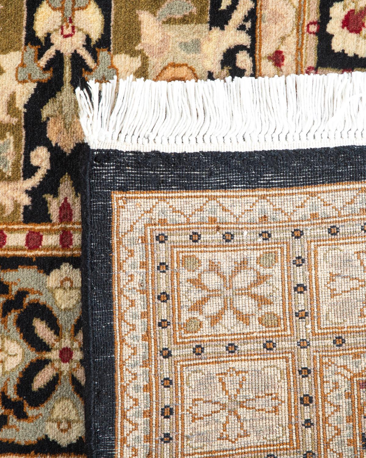 Contemporary One-of-a-kind Hand Knotted Wool Mogul Black Area Rug For Sale