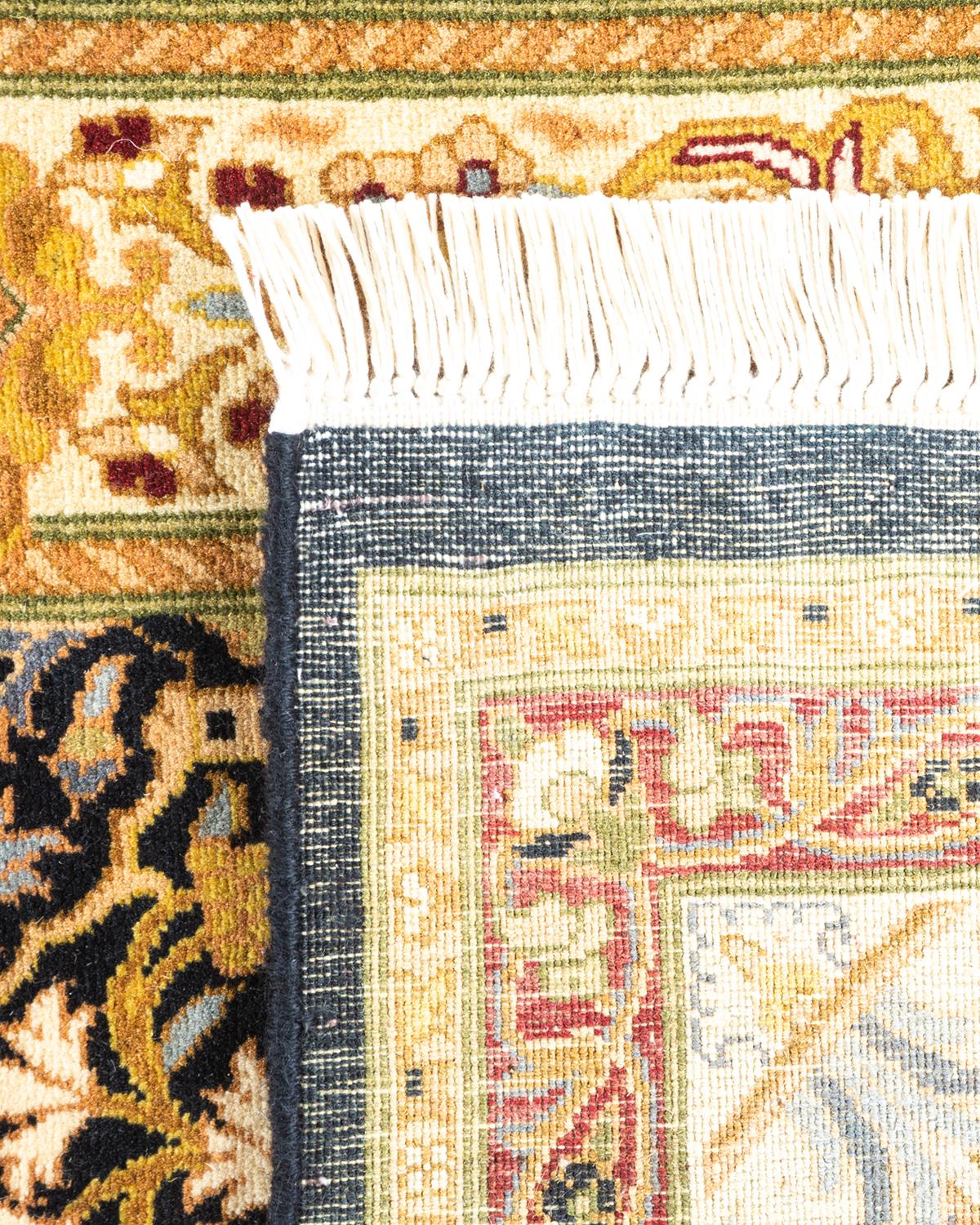 Einzigartiger handgeknüpfter Wollteppich Mogul Black Area Rug (21. Jahrhundert und zeitgenössisch) im Angebot