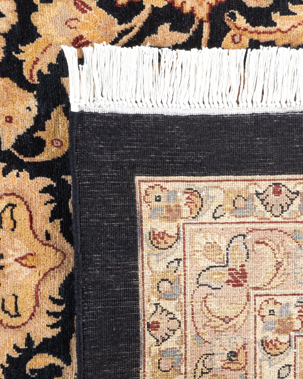 Contemporary One-of-a-kind Hand Knotted Wool Mogul Black Area Rug For Sale