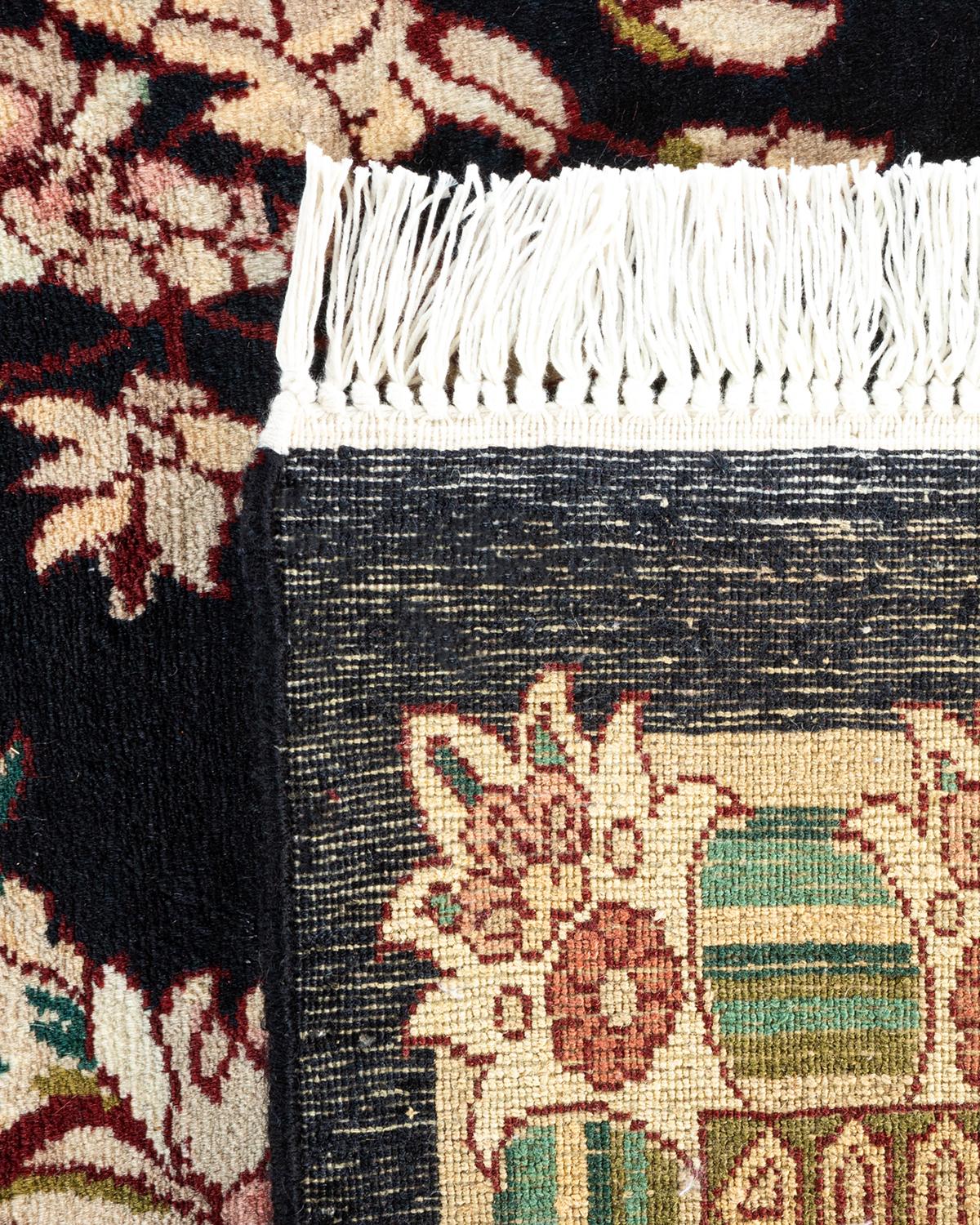 XXIe siècle et contemporain Tapis Mogul noir en laine noué à la main, unique en son genre en vente
