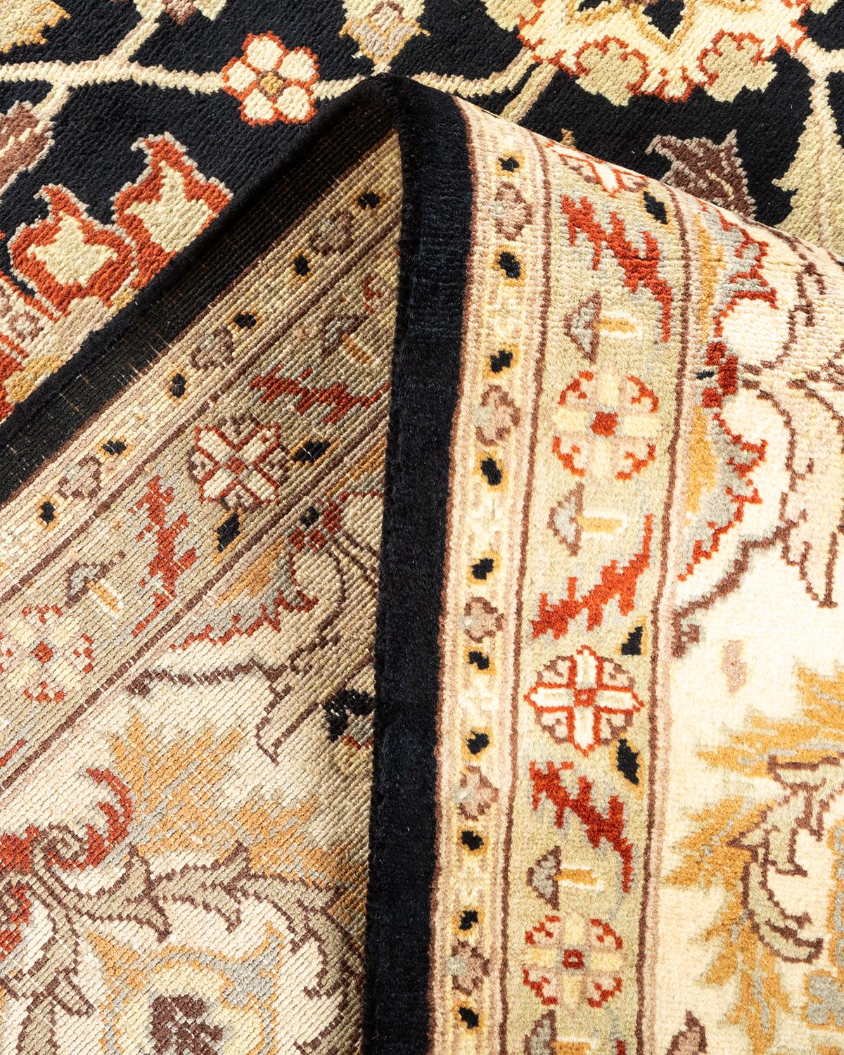 Handgeknüpfter schwarzer Mogul-Teppich aus Wolle, Unikat im Angebot 1