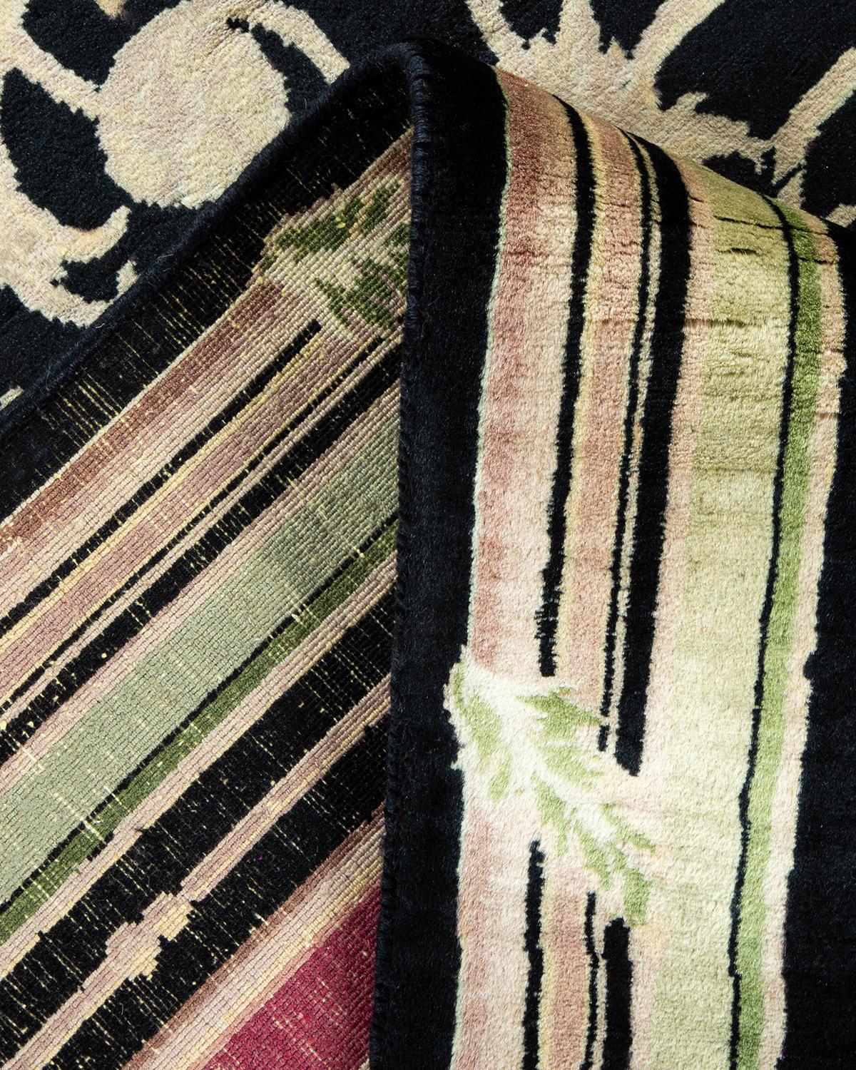 One-of-a-kind Hand Knotted Wool Mogul Black Area Rug For Sale 1