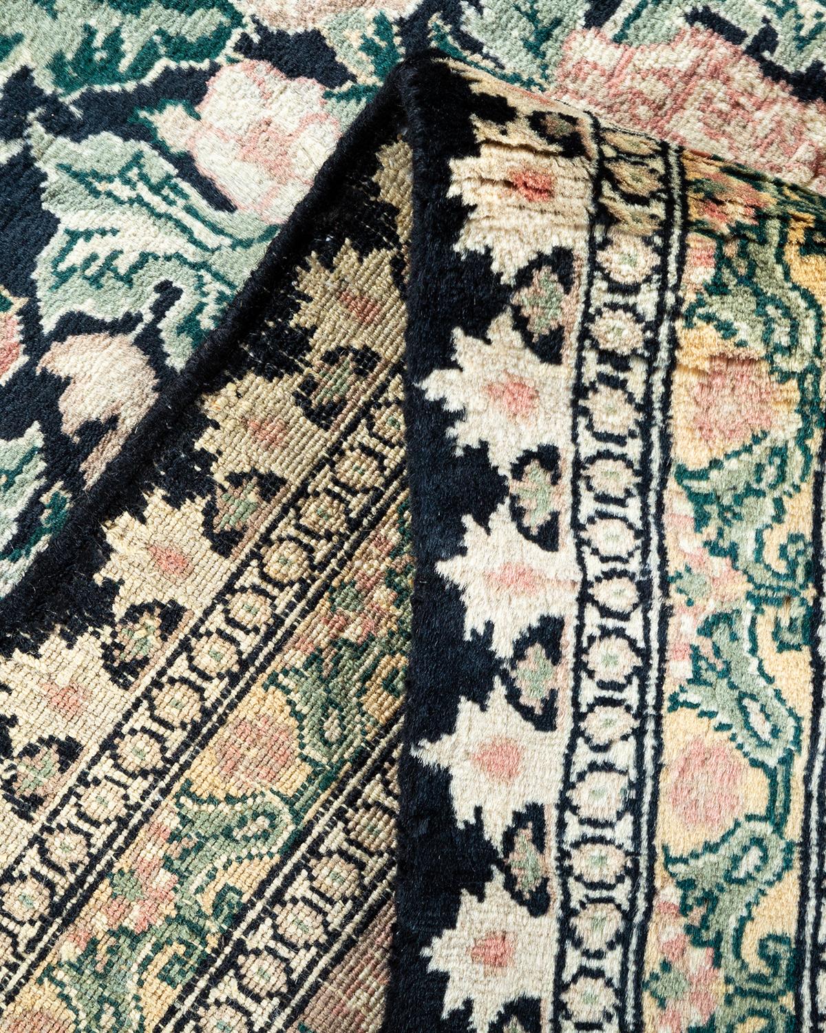 Laine Tapis Mogul noir en laine noué à la main, unique en son genre en vente