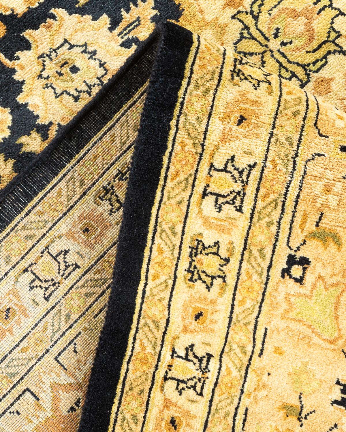 Handgeknüpfter schwarzer Mogul-Teppich aus Wolle, Unikat im Angebot 1