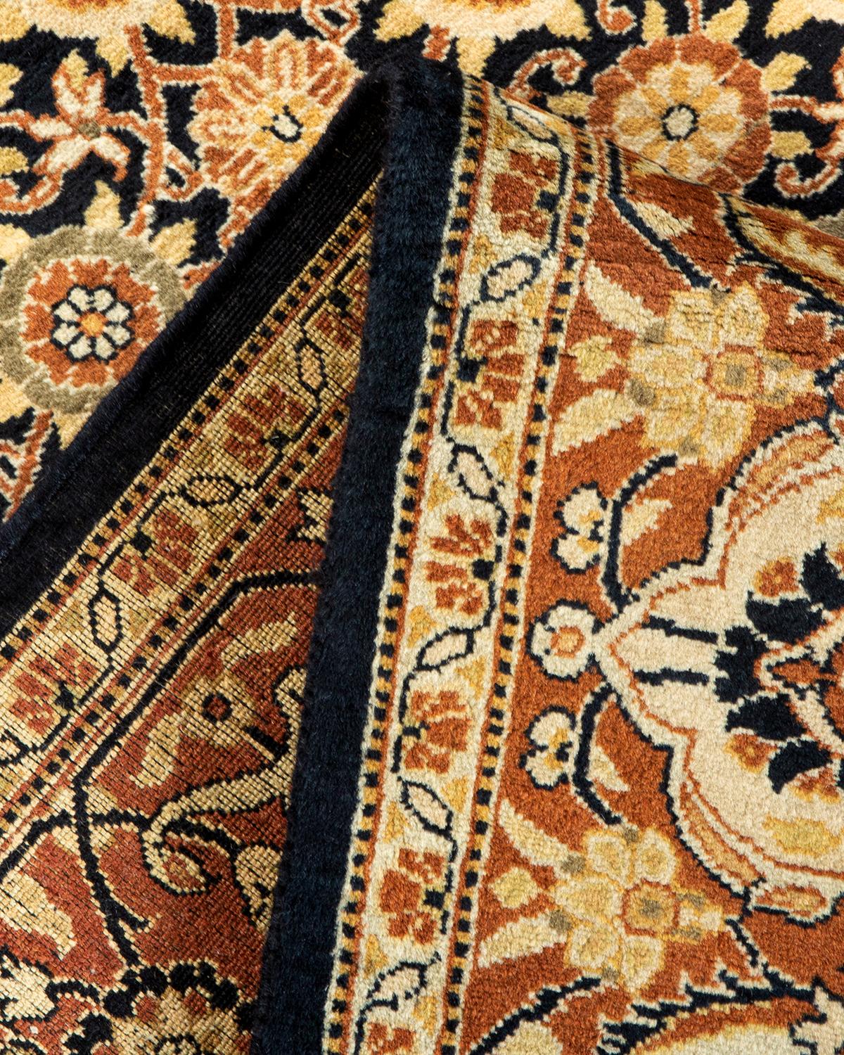 One-of-a-kind Hand Knotted Wool Mogul Black Area Rug For Sale 1