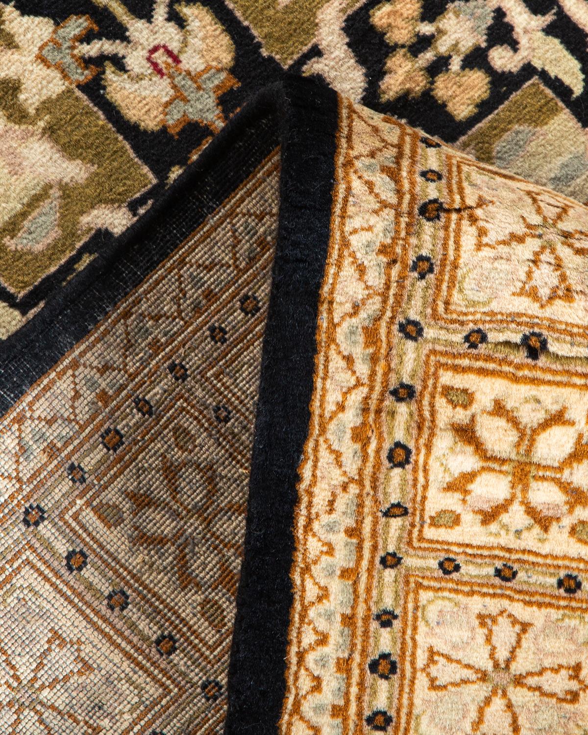 One-of-a-kind Hand Knotted Wool Mogul Black Area Rug For Sale 1
