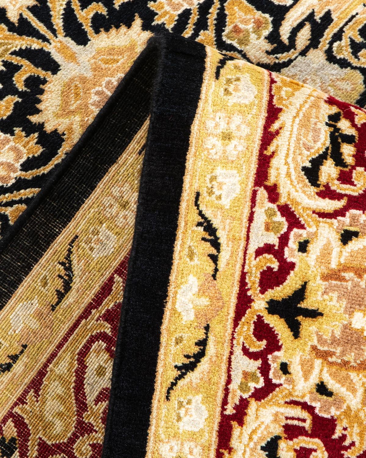 Handgeknüpfter schwarzer Mogul-Teppich aus Wolle, Unikat im Angebot 1