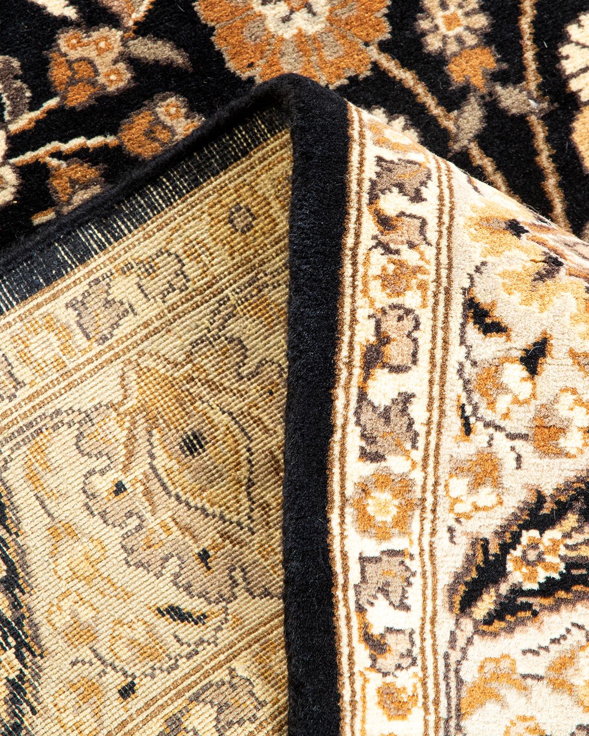 One-of-a-kind Hand Knotted Wool Mogul Black Area Rug For Sale 1