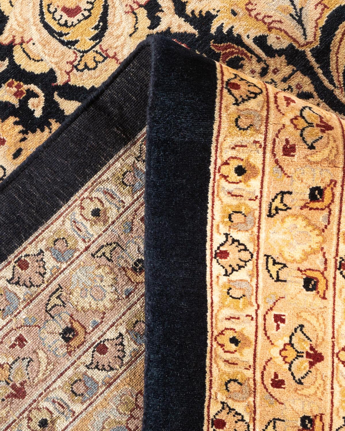 One-of-a-kind Hand Knotted Wool Mogul Black Area Rug For Sale 1