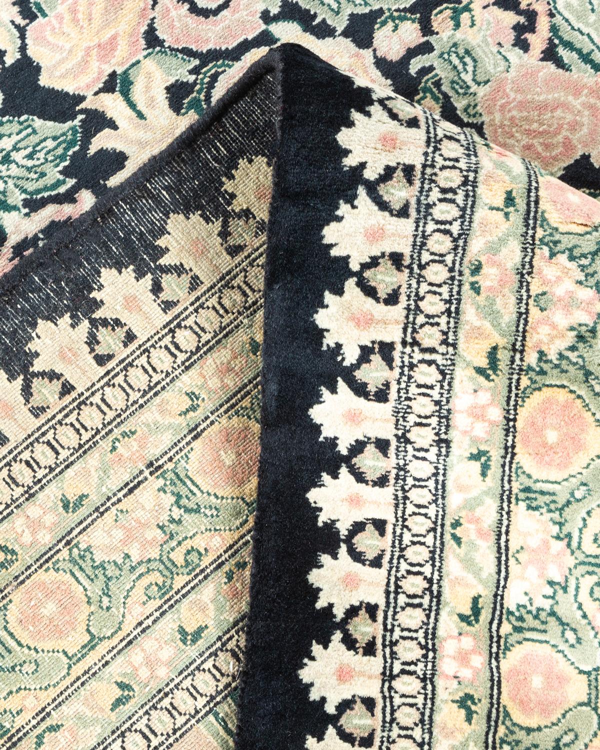 One-of-a-kind Hand Knotted Wool Mogul Black Area Rug For Sale 1