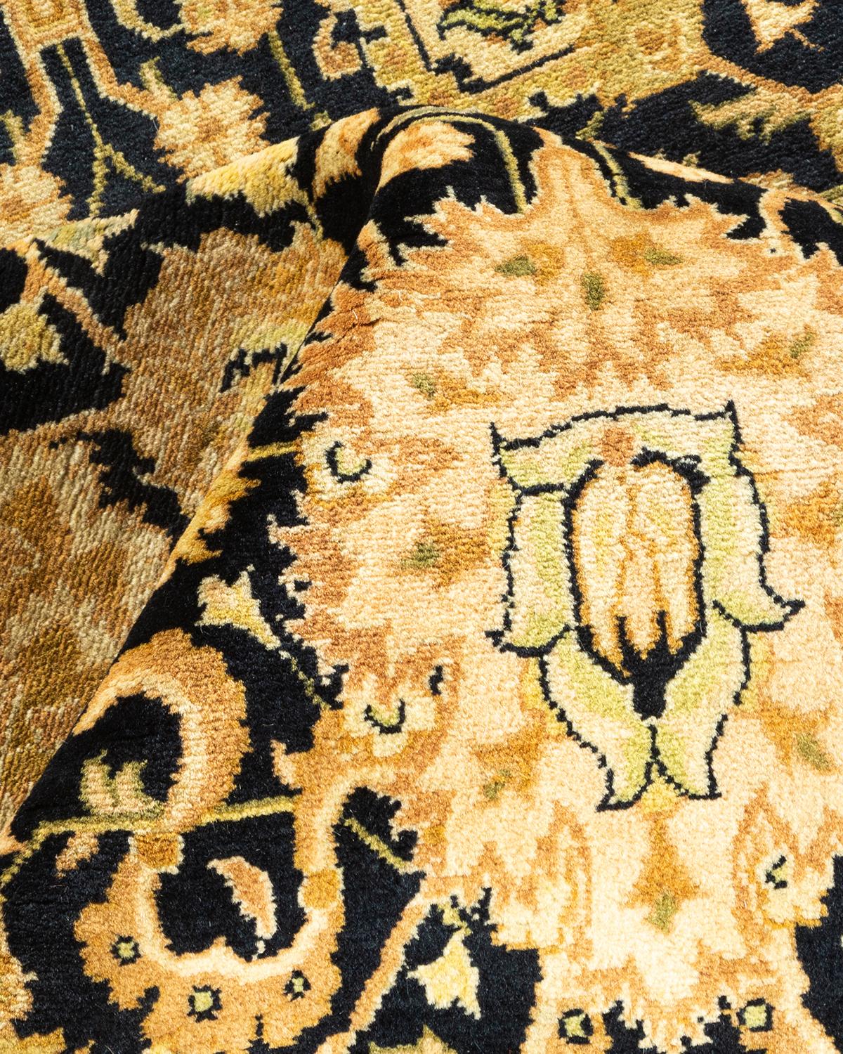 Handgeknüpfter schwarzer Mogul-Teppich aus Wolle, Unikat im Angebot 2