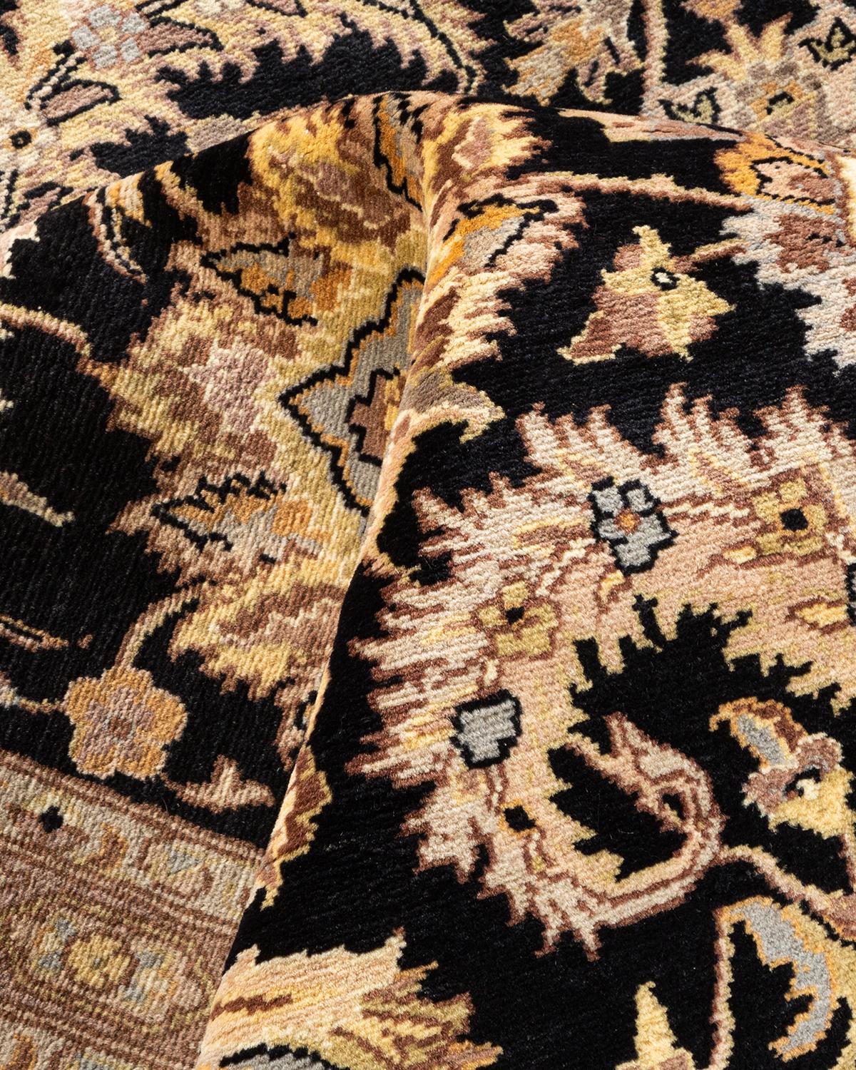 One-of-a-kind Hand Knotted Wool Mogul Black Area Rug For Sale 2