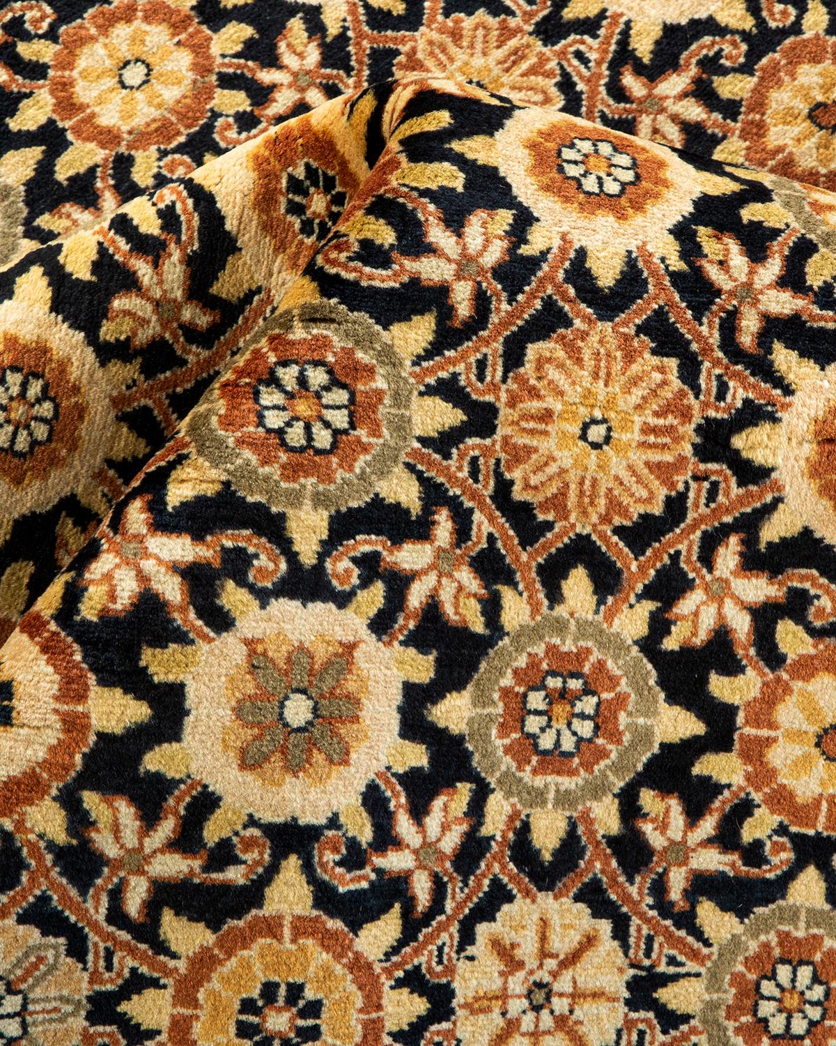 One-of-a-kind Hand Knotted Wool Mogul Black Area Rug For Sale 2