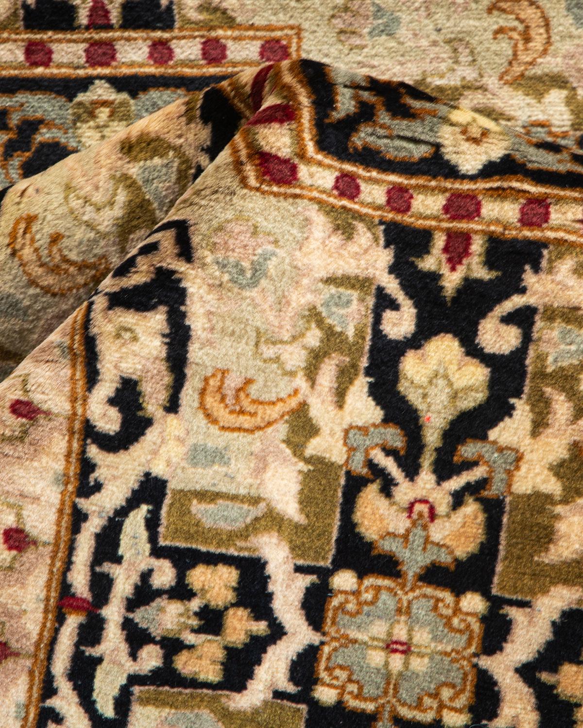 One-of-a-kind Hand Knotted Wool Mogul Black Area Rug For Sale 2