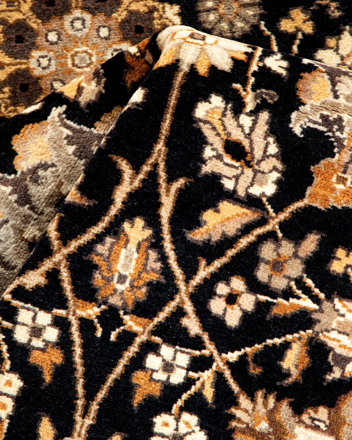 One-of-a-kind Hand Knotted Wool Mogul Black Area Rug For Sale 2