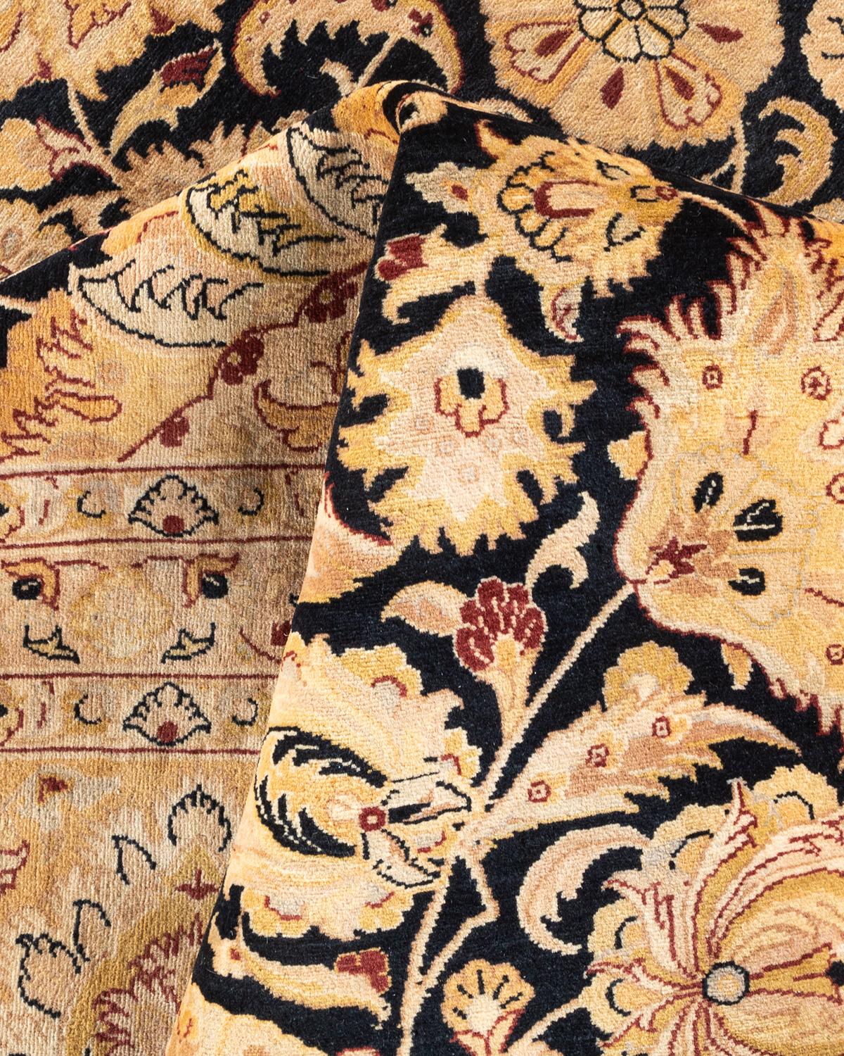One-of-a-kind Hand Knotted Wool Mogul Black Area Rug For Sale 2