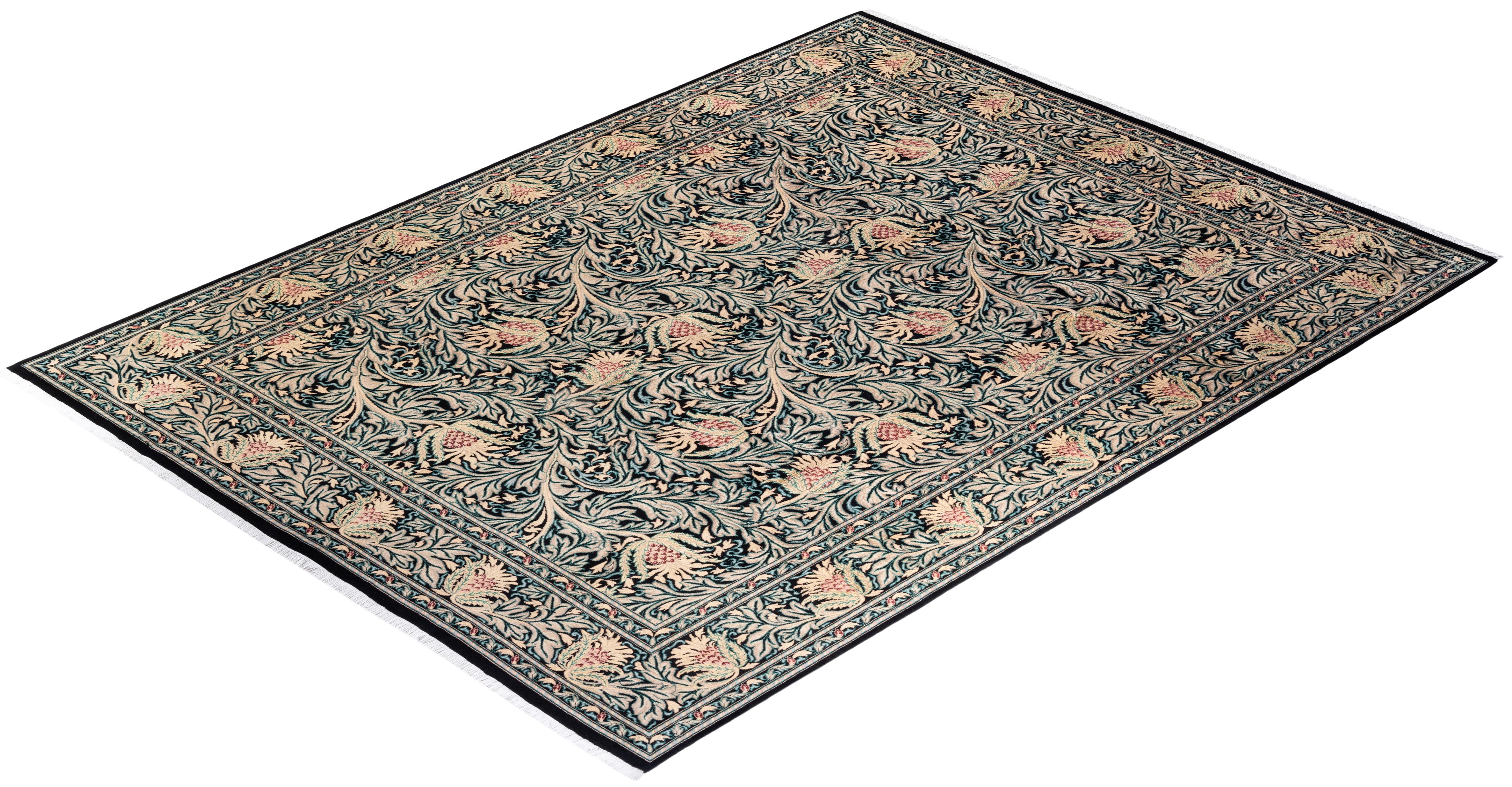 Tapis Mogul noir en laine noué à la main, unique en son genre en vente 2
