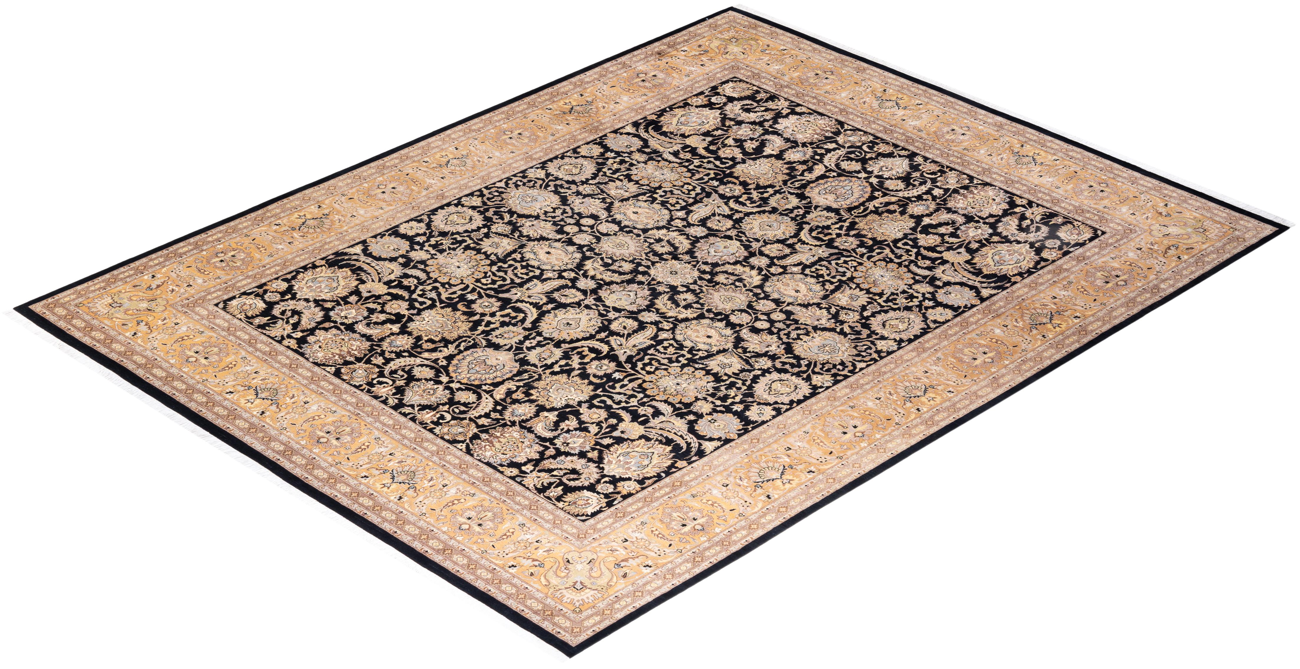 One-of-a-kind Hand Knotted Wool Mogul Black Area Rug For Sale 3