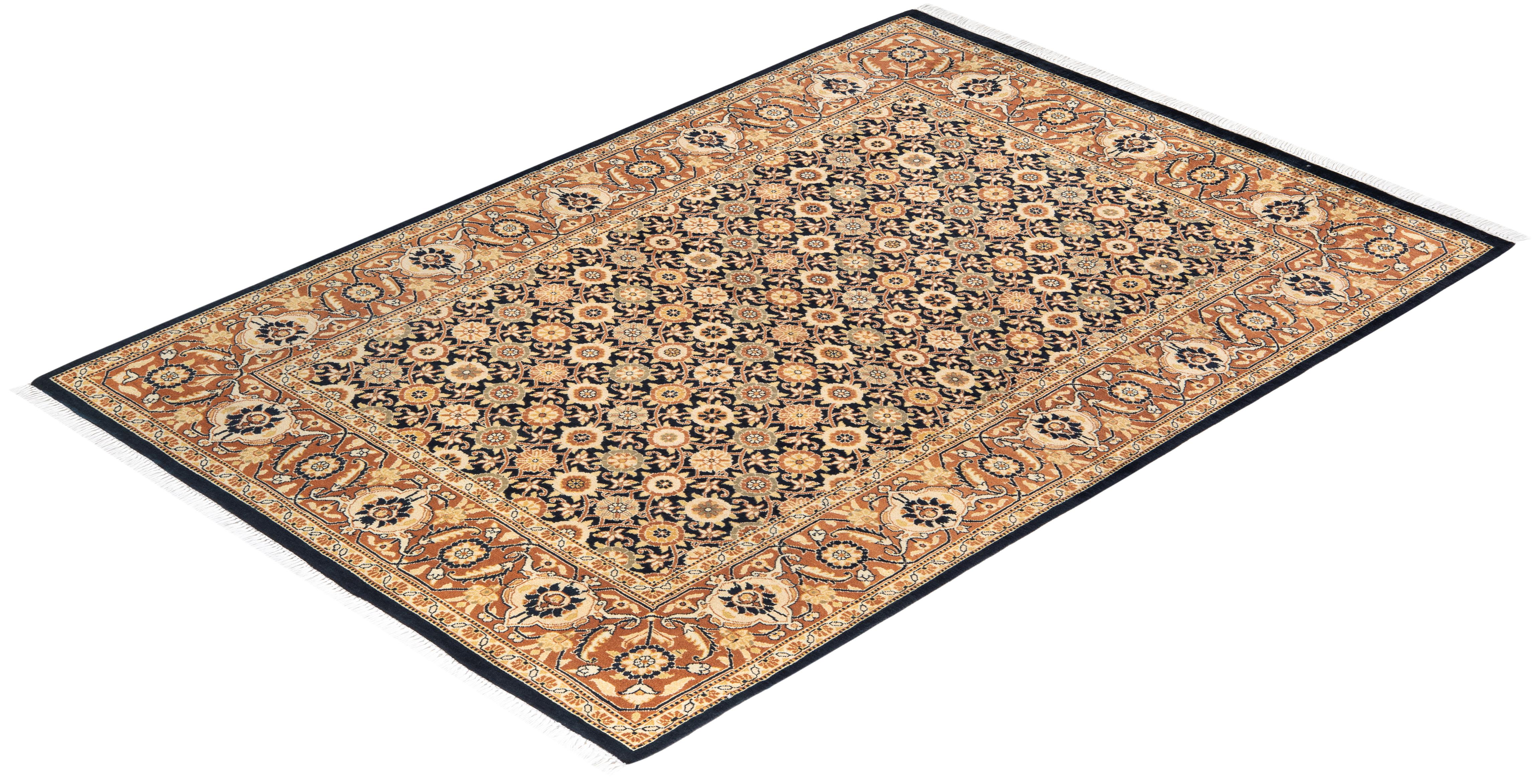 One-of-a-kind Hand Knotted Wool Mogul Black Area Rug For Sale 3